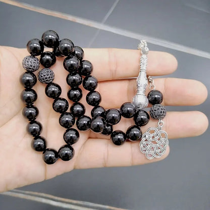 سوار التسبيح باللون الأسود الطبيعي مع الزركون ™