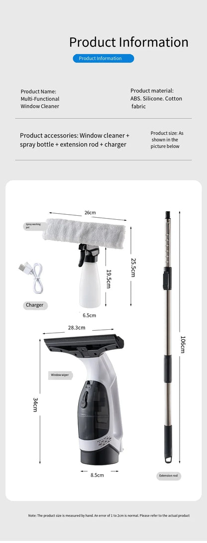 Electric Multifunctional Cordless Window Cleaner Machine White Cordless Rechargeable Automatic Portable Glass Cleaner Tools