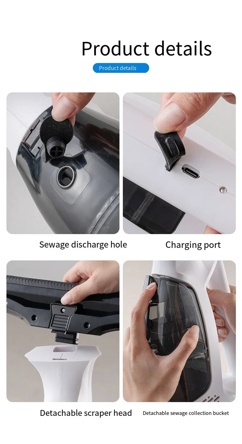 Electric Multifunctional Cordless Window Cleaner Machine White Cordless Rechargeable Automatic Portable Glass Cleaner Tools