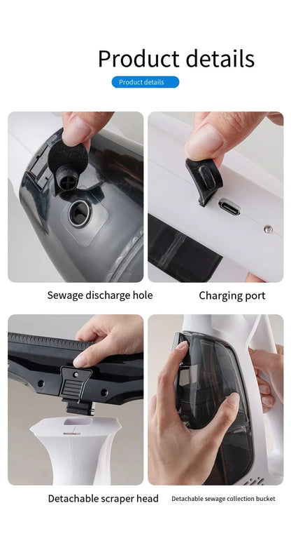 Electric Multifunctional Cordless Window Cleaner Machine White Cordless Rechargeable Automatic Portable Glass Cleaner Tools