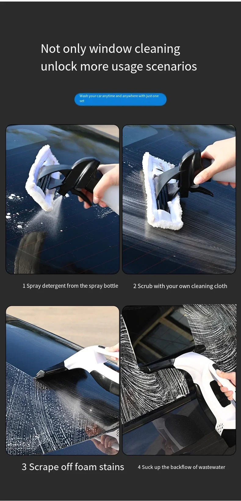 Electric Multifunctional Cordless Window Cleaner Machine White Cordless Rechargeable Automatic Portable Glass Cleaner Tools